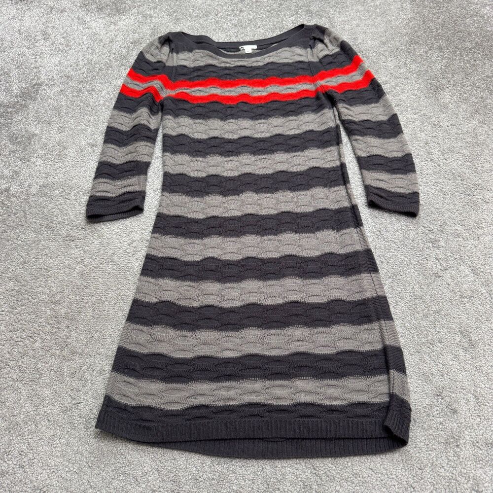 BP Textured Knit Sweater Dress Womens Small Gray Red Striped Scoop Neck Stretch